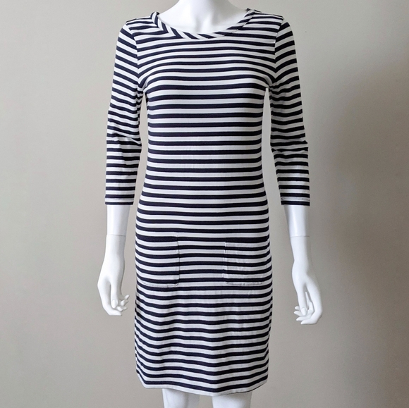 Striped Navy T-shirt Dress with Pockets - Picture 1 of 9